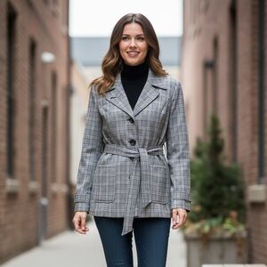 Reitmans Grey Black and White Buttoned & Belted Jacket Blazer, Size 13